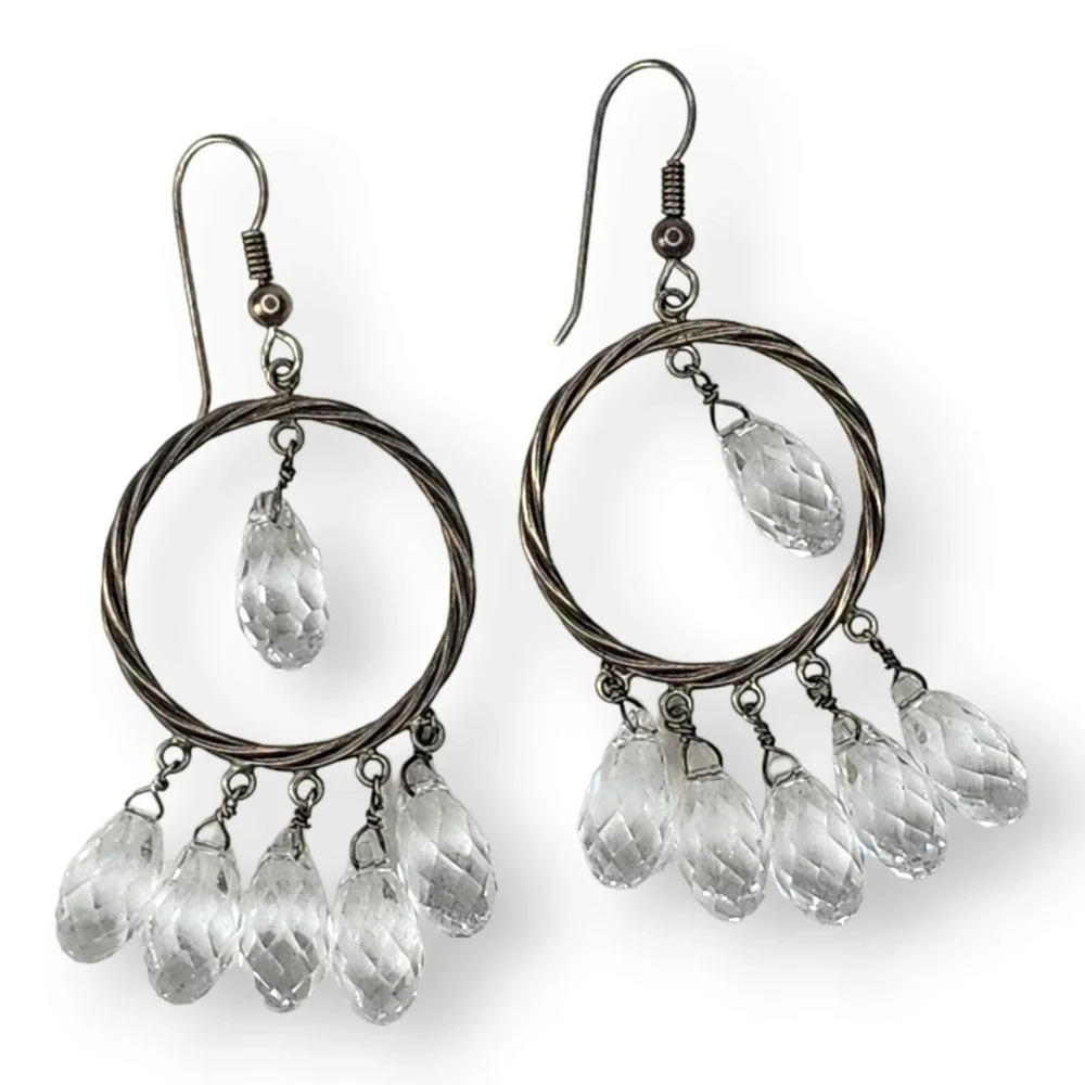 Vintage Earrings Sterling Silver OS Clear Vintage Crystal Chandelier Dangle